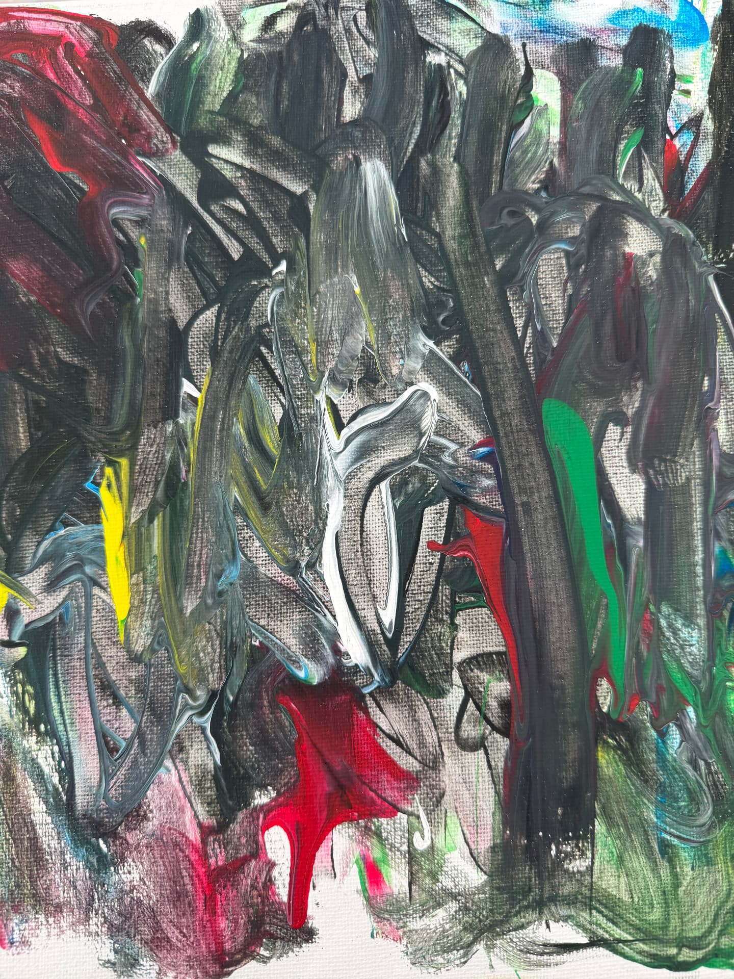 Dark grey and red abstract painting by Robbie
