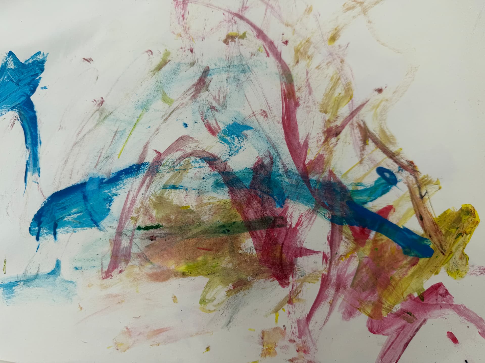 Soft blue, pink and yellow abstract painting by Robbie