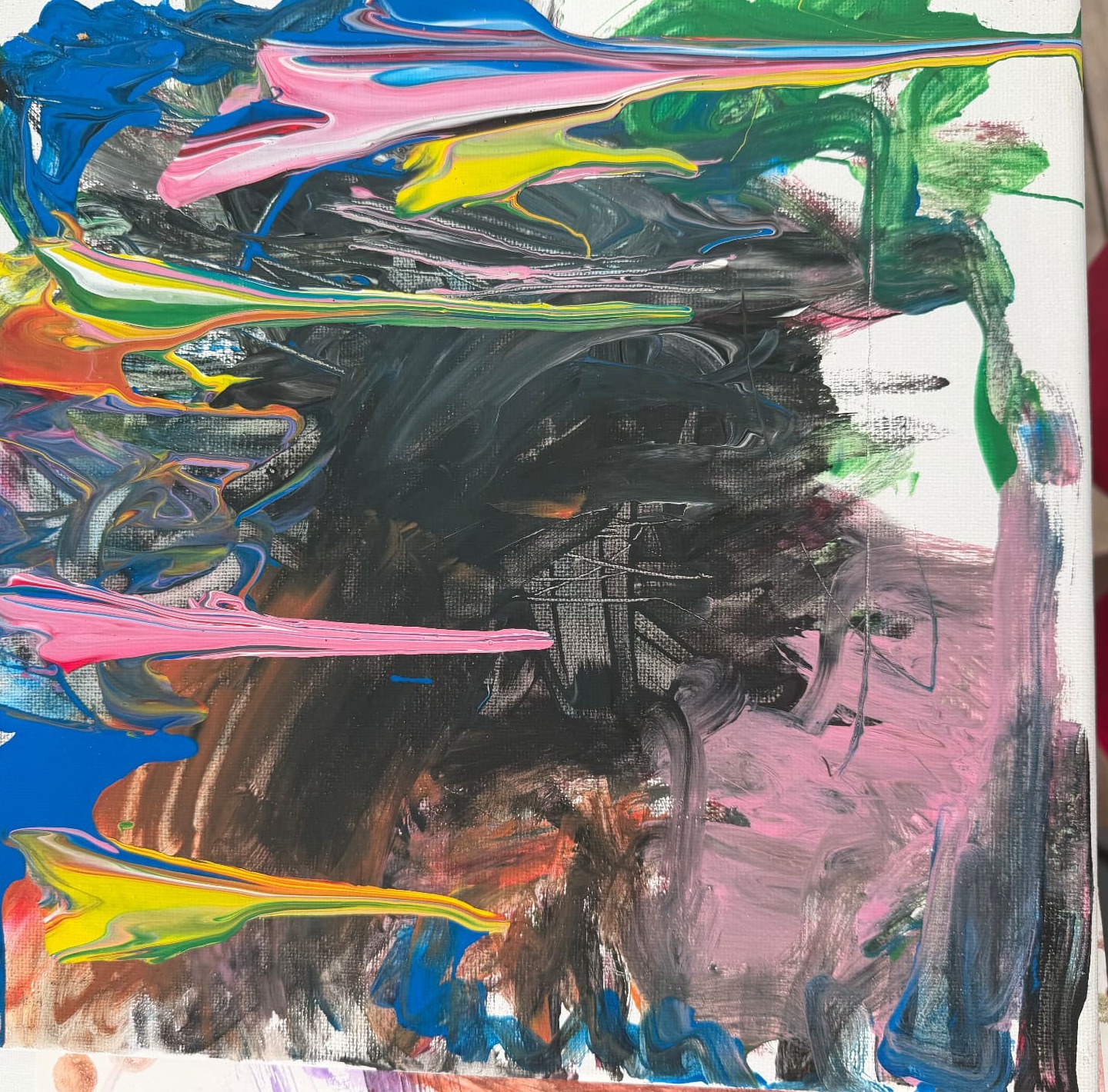Dark abstract painting with neon streaks by Robbie